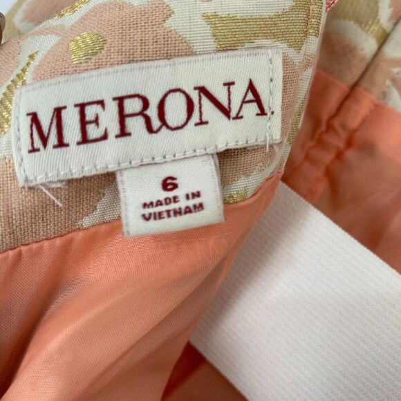 Merona Dress Size 6 Strapless Metallic Gold Peach Lined Built-In Bra Strap Party - Picture 6 of 16